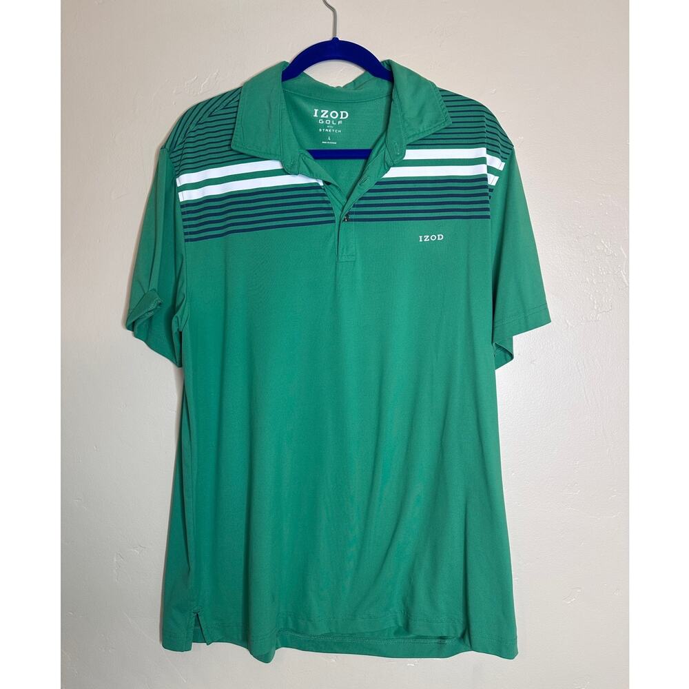 Men's Emerald Green IZOD Stripe Golf Stretch Polo Large